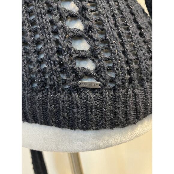 Hollister Open Knit Metallic Pullover Popover Sweater Crew Neck Black Sz S Party - Picture 4 of 9